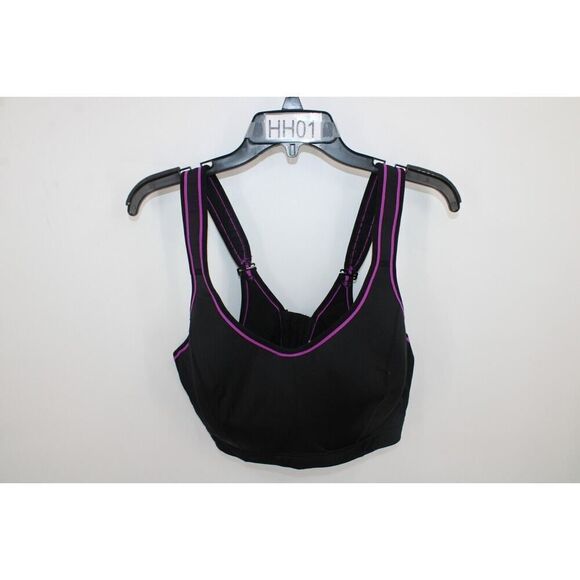 CACIQUE Adjustable Strap MAX SUPPORT Lined Sports Bra 42DD Black/Purple - Picture 1 of 8